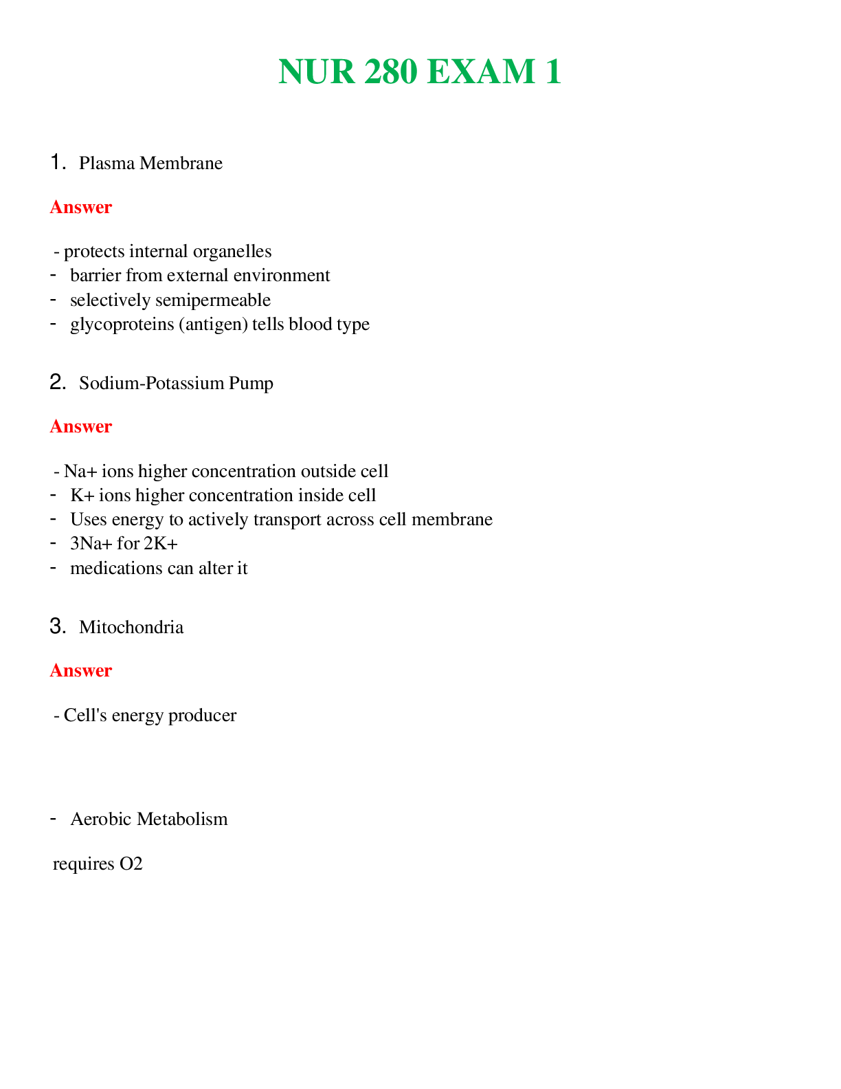 NUR 280   EXAM 1 | QUESTIONS & ANSWERS (SOLVED)