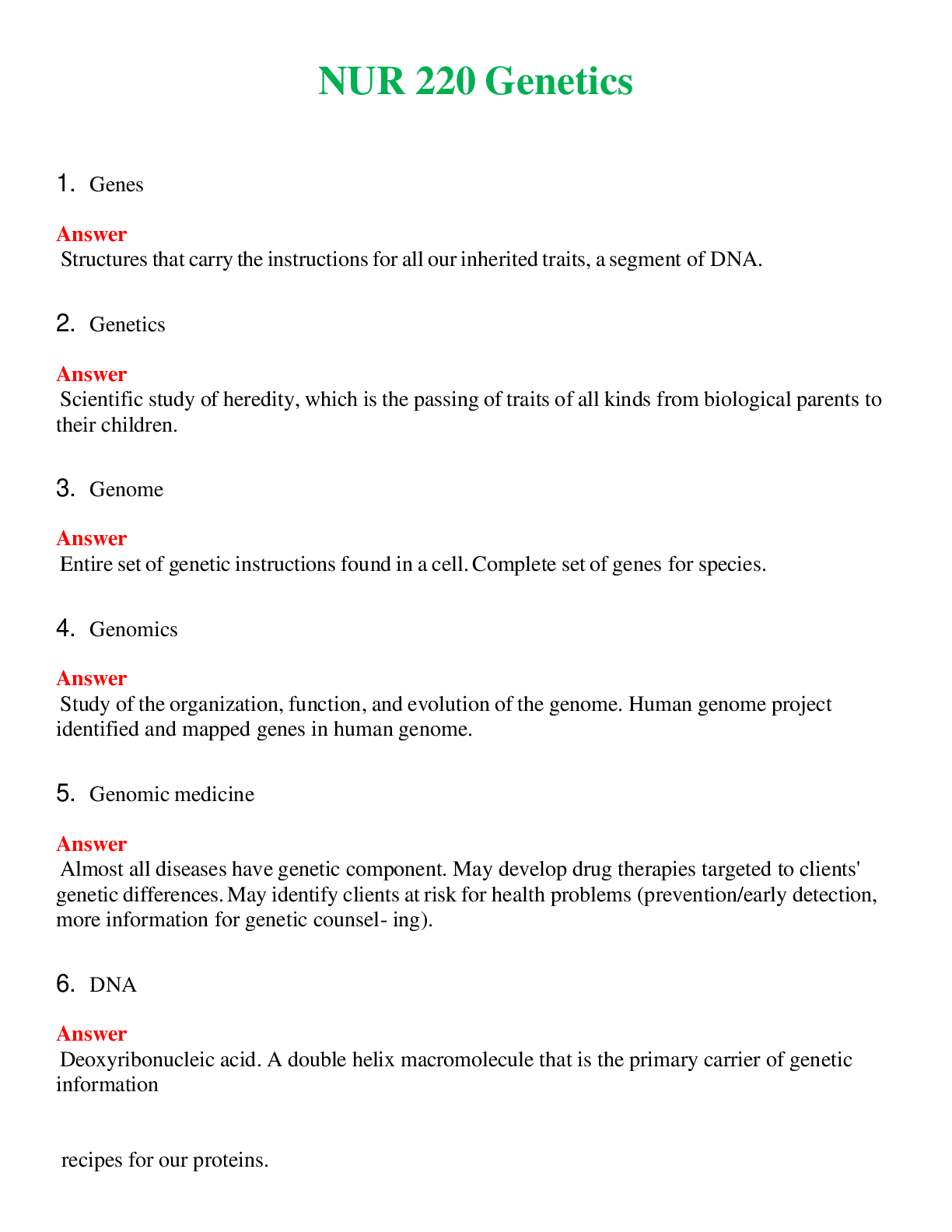 NUR 220   GENETICS | (ACTUAL EXAM ) QUESTIONS AND ANSWERS (SOLVED)