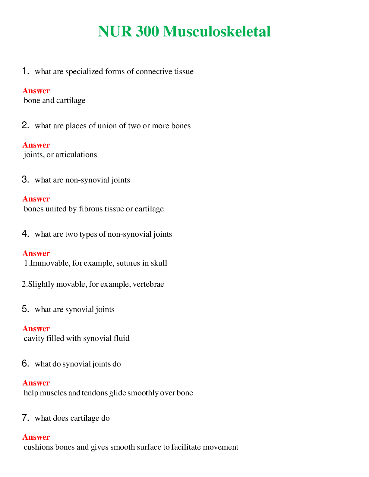 NUR 300   MUSCULOSKELETAL | A SOLVED 100% CORRECT