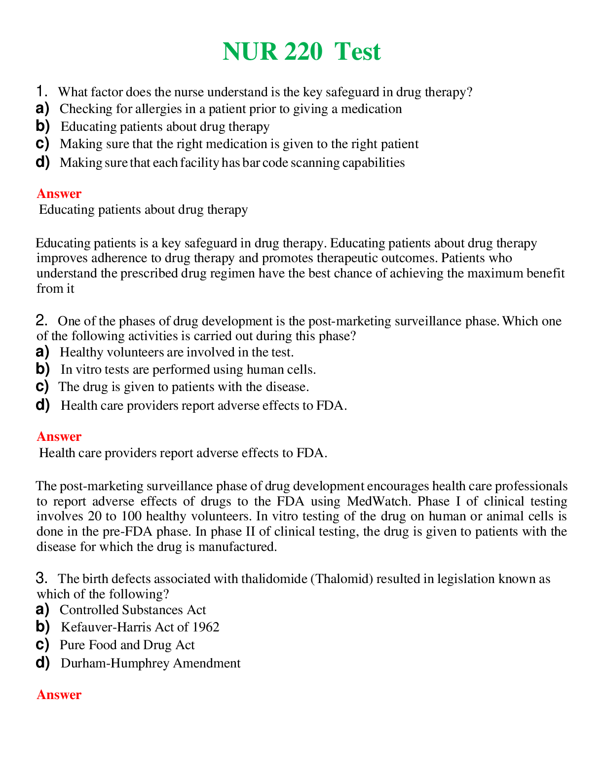 NUR 220   TEST | QUESTIONS AND ANSWERS INCLUDED