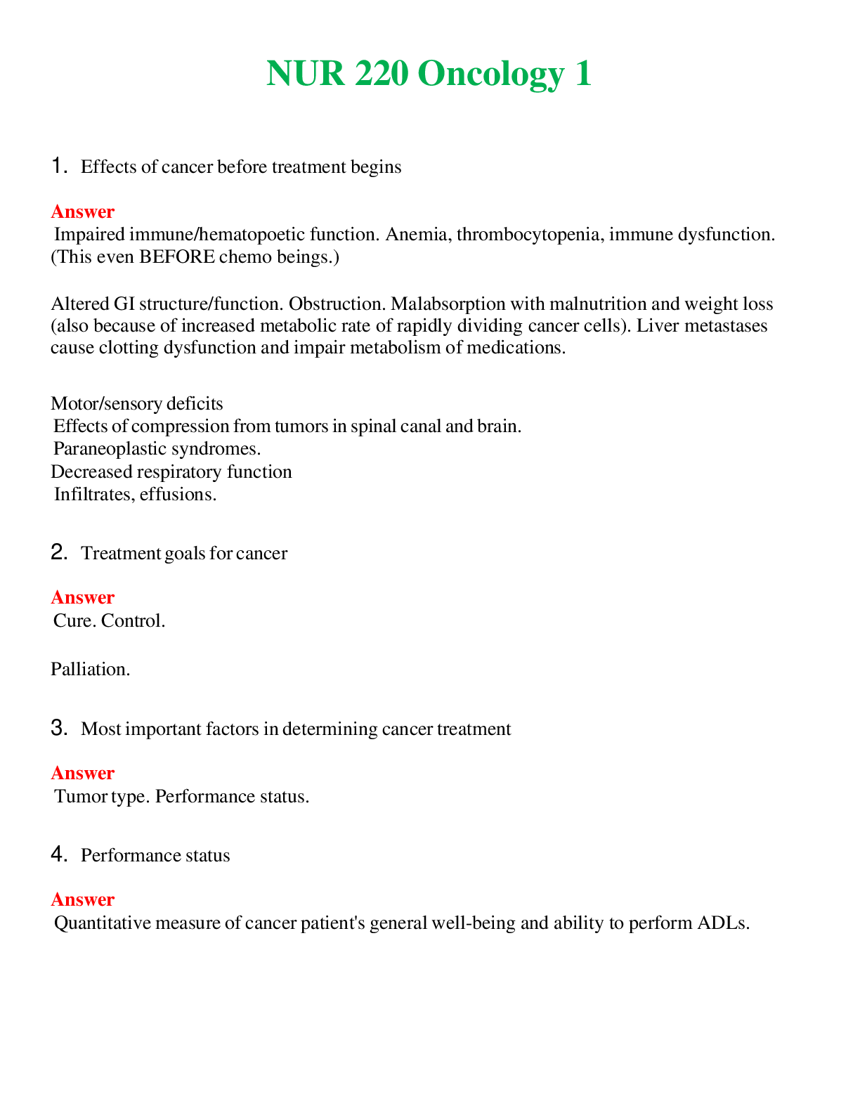 NUR 220   ONCOLOGY 1 | A SOLVED 100% CORRECT