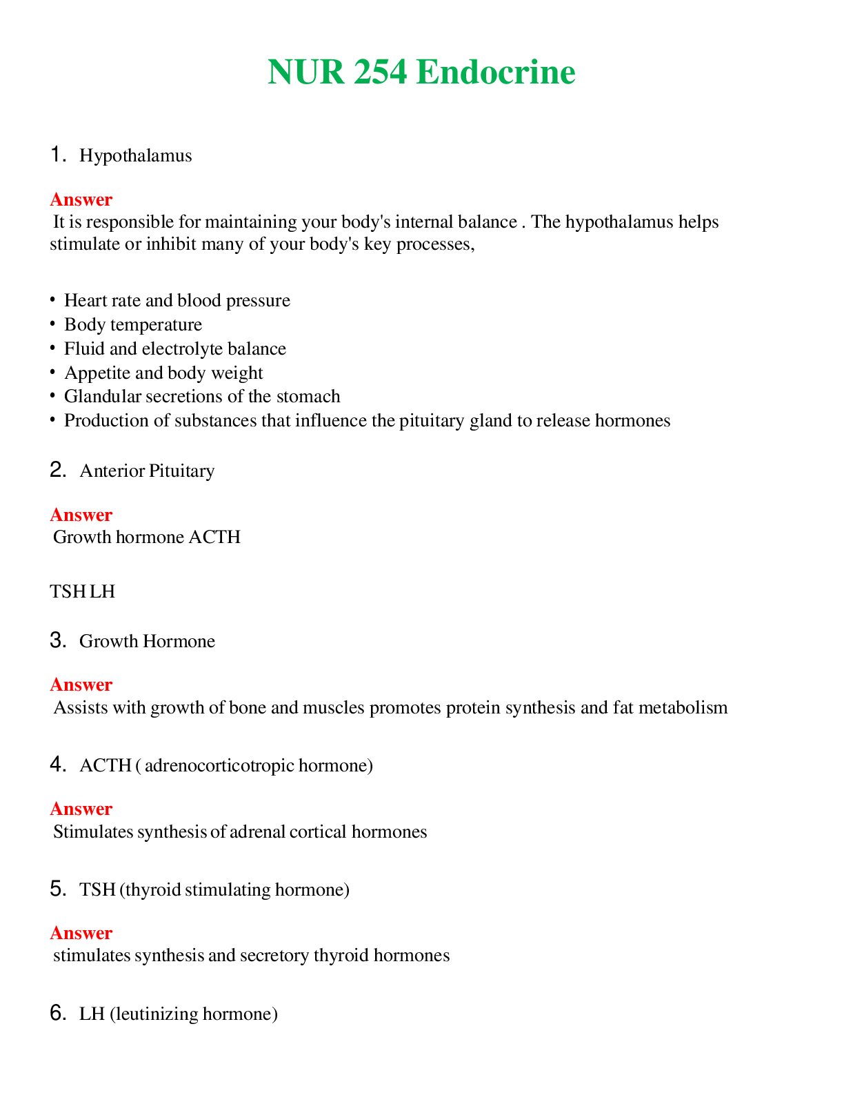 NUR 254   ENDOCRINE | NEW FULL QUESTIONS AND ANSWERS 100% CORRECT