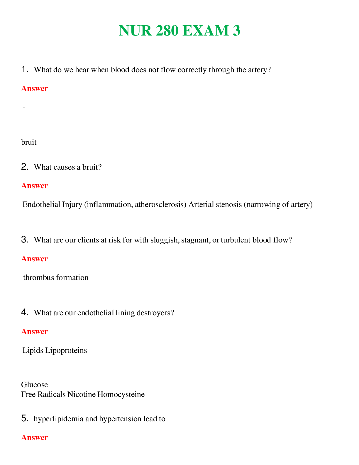 NUR 280   EXAM 3 | A SOLVED 100% CORRECT
