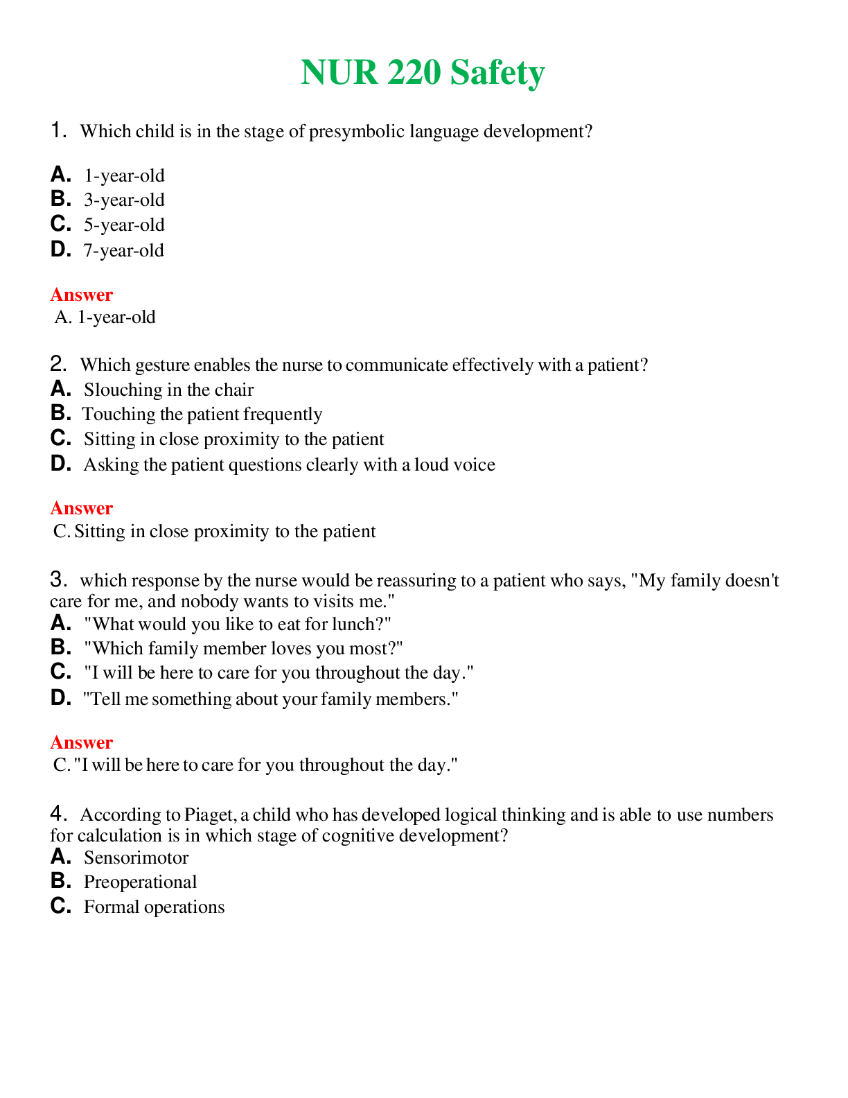 NUR 220   SAFETY | COMPLETE ANSWERS 100% CORRECT