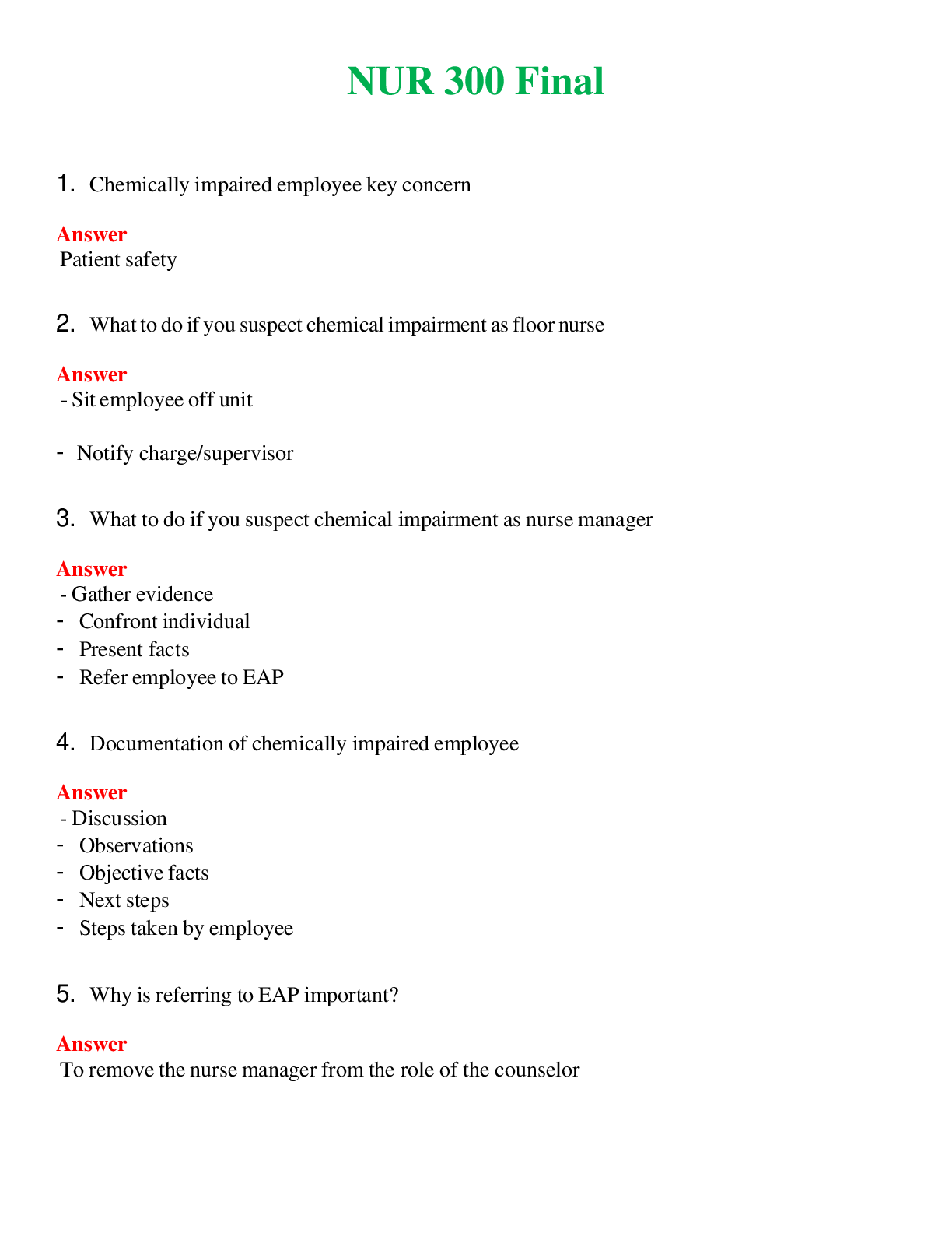 NUR 300   FINAL | COMPLETE ANSWERS 100% CORRECT