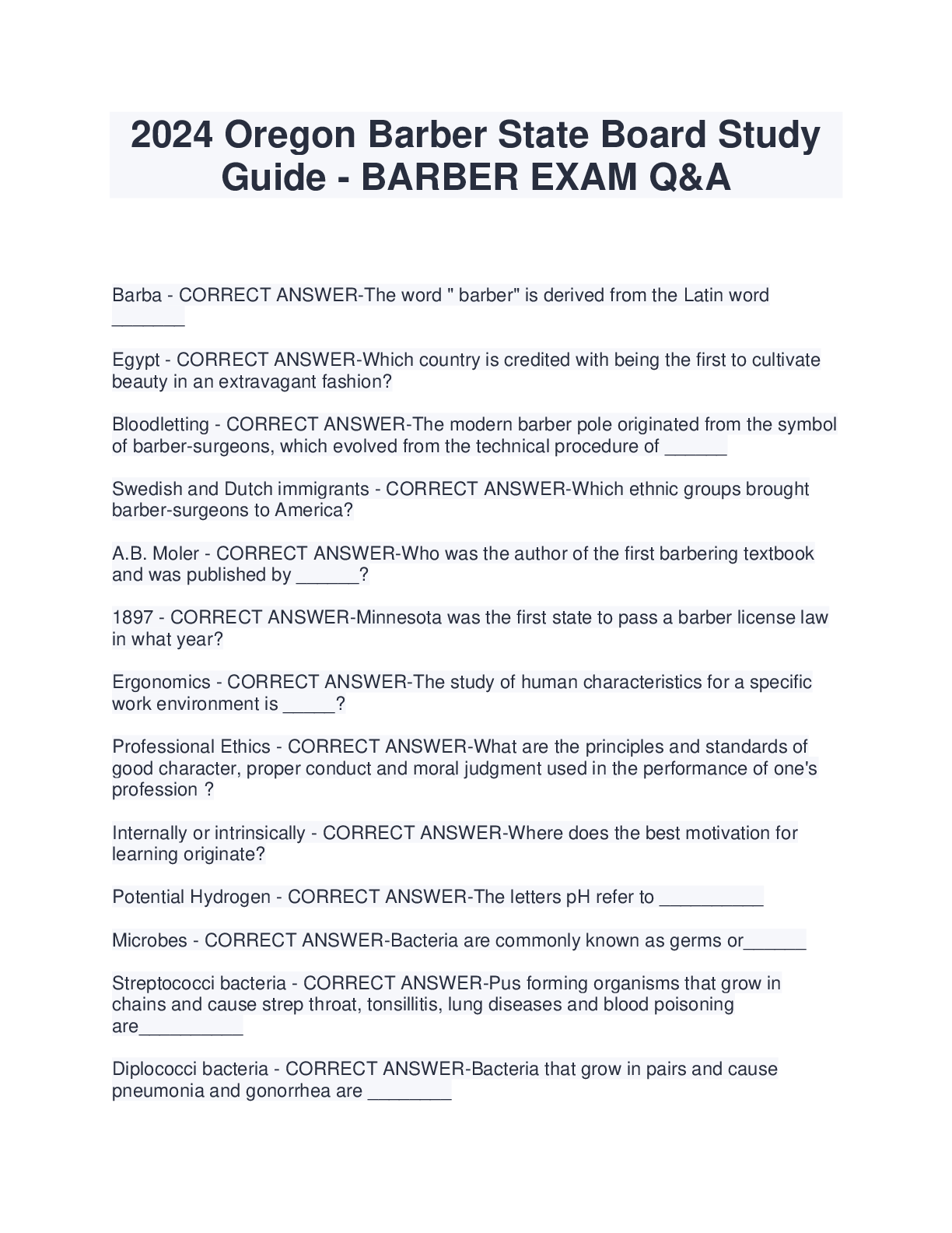 2024 Oregon Barber State Board Study Guide - BARBER EXAM Q&A.pdf