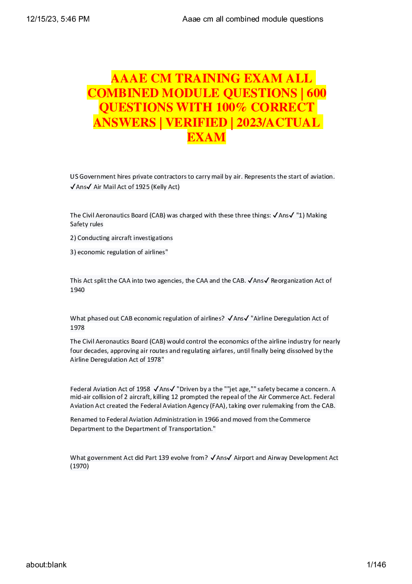 AAAE CM TRAINING EXAM ALL COMBINED MODULE QUESTIONS  600 QUESTIONS WITH 100% CORRECT ANSWERS  VERIFIED  2023 ACTUAL EXAM.pdf