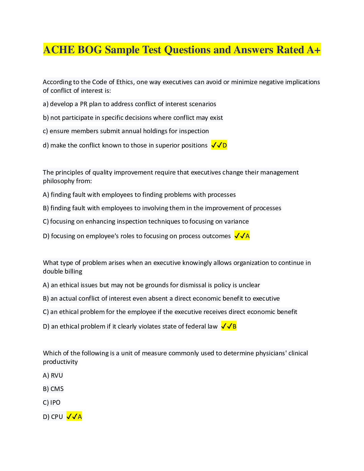 Preview of ACHE BOG Sample Test Questions and Answers Rated A+.pdf