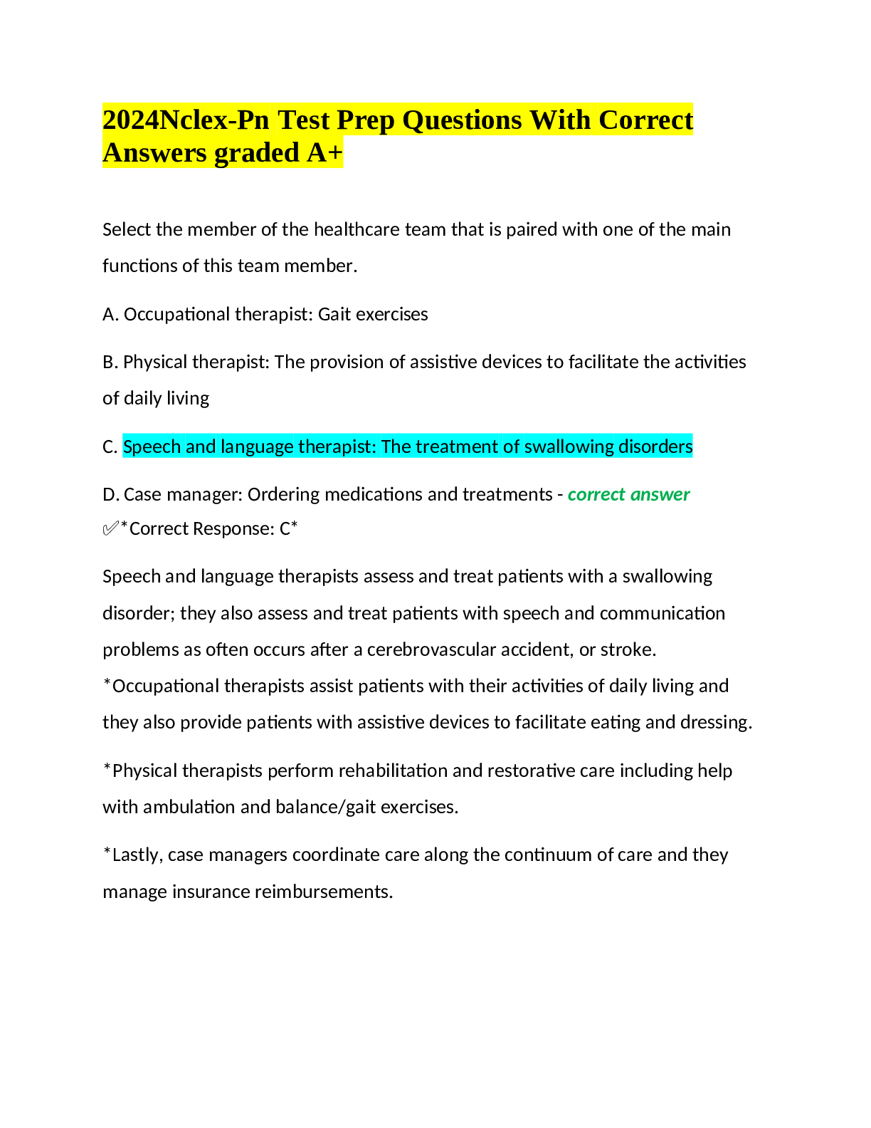Preview of 2024 Nclex-Pn Test Prep Questions With Correct Answers graded A+.pdf