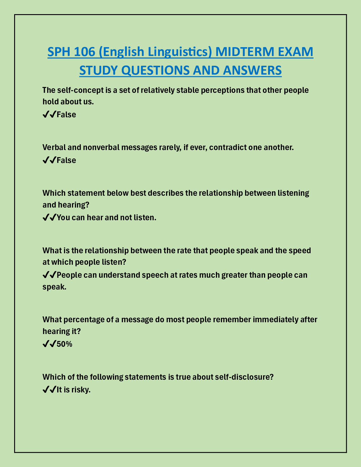 Preview image for SPH 106 (English Linguistics) MIDTERM EXAM  STUDY QUESTIONS AND ANSWERS