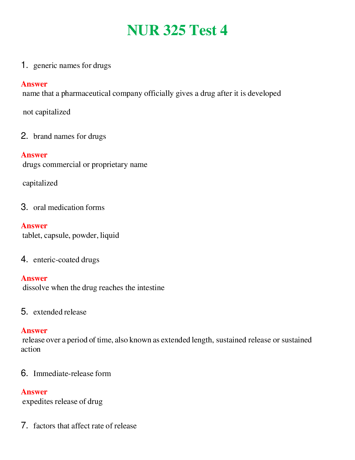 NUR 325   TEST 4 | WITH 100% VERIFIED ANSWERS