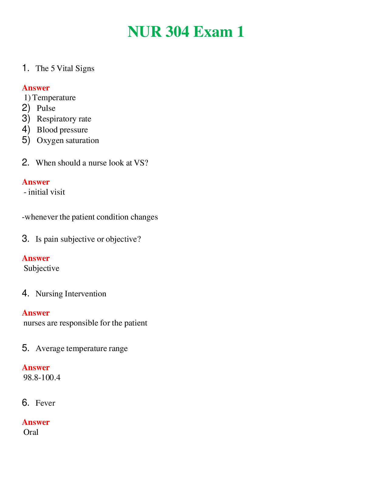 NUR 304   EXAM 1 | COMPLETE ANSWERS 100% CORRECT