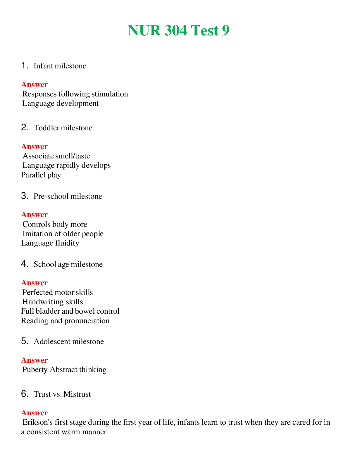 NUR 304   TEST 9 | COMPLETE ANSWERS 100% CORRECT
