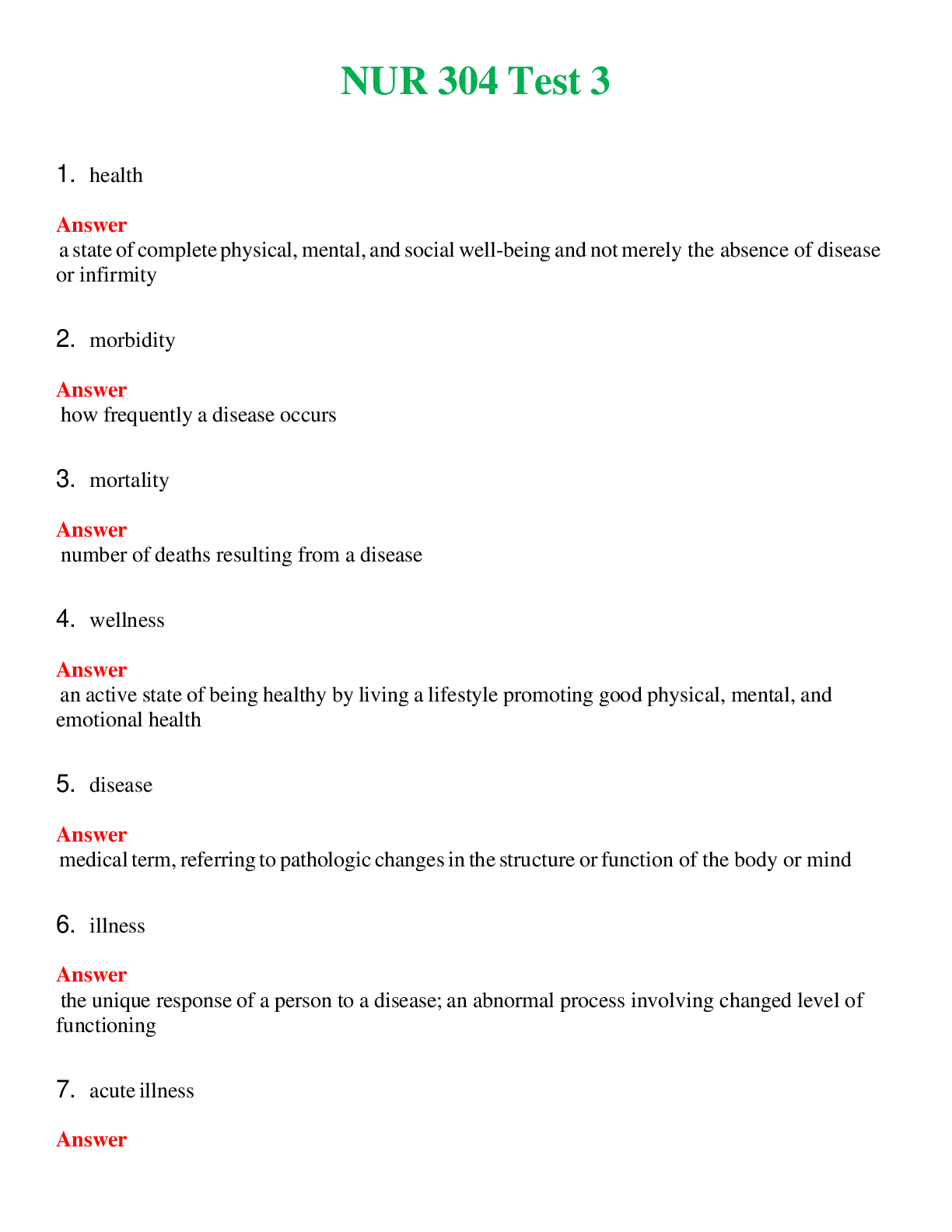 NUR 304   TEST 3 | COMPLETE ANSWERS 100% CORRECT