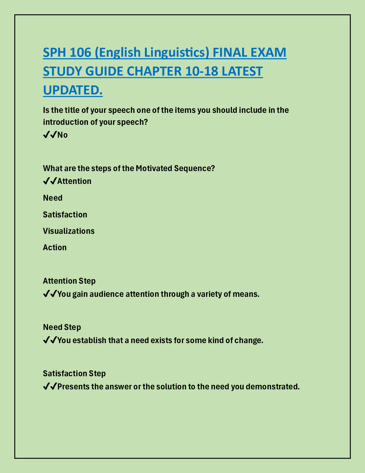 Preview image for SPH 106 (English Linguistics) FINAL EXAM  STUDY GUIDE CHAPTER 10-18 LATEST  UPDATED.