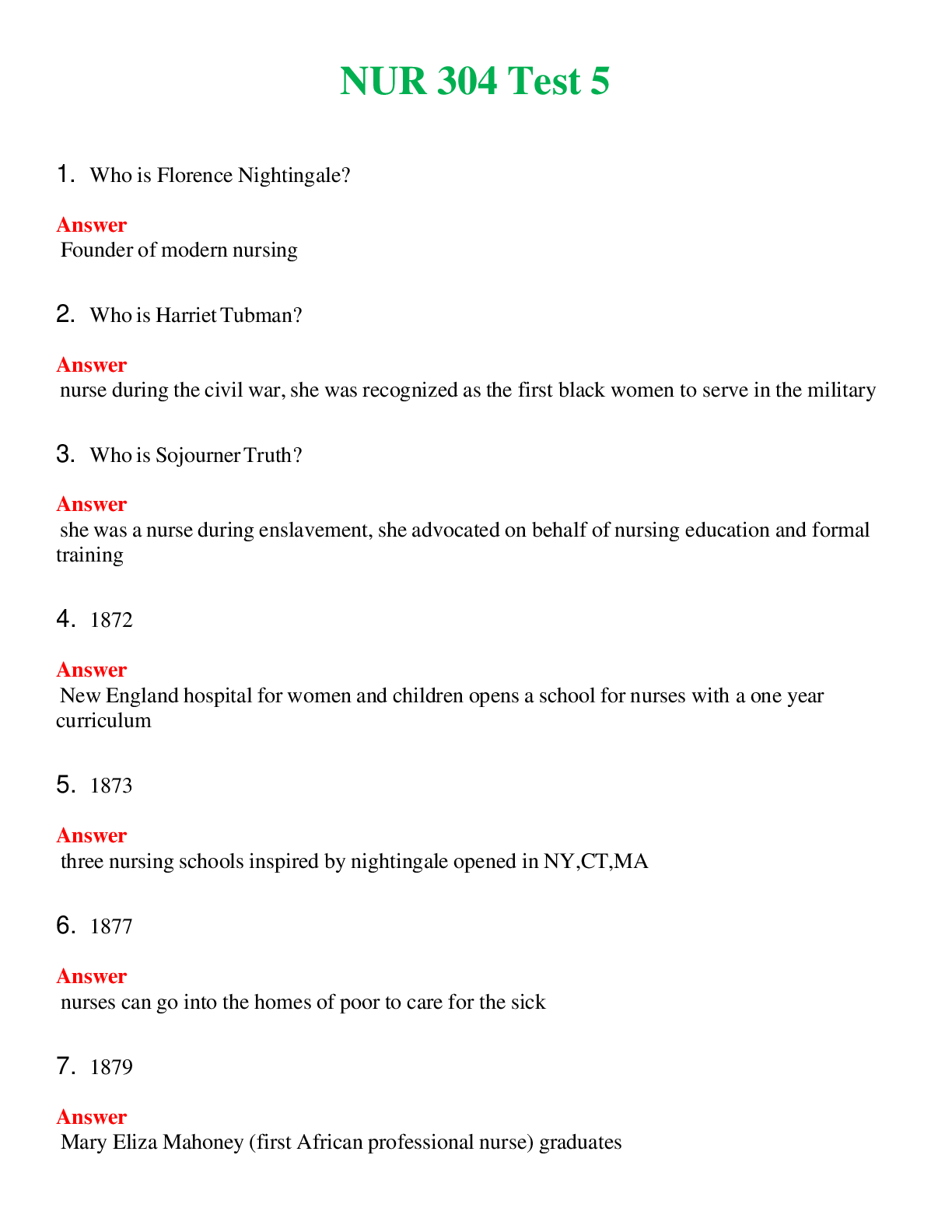 NUR 304   TEST 5 | QUESTIONS AND ANSWERS INCLUDED