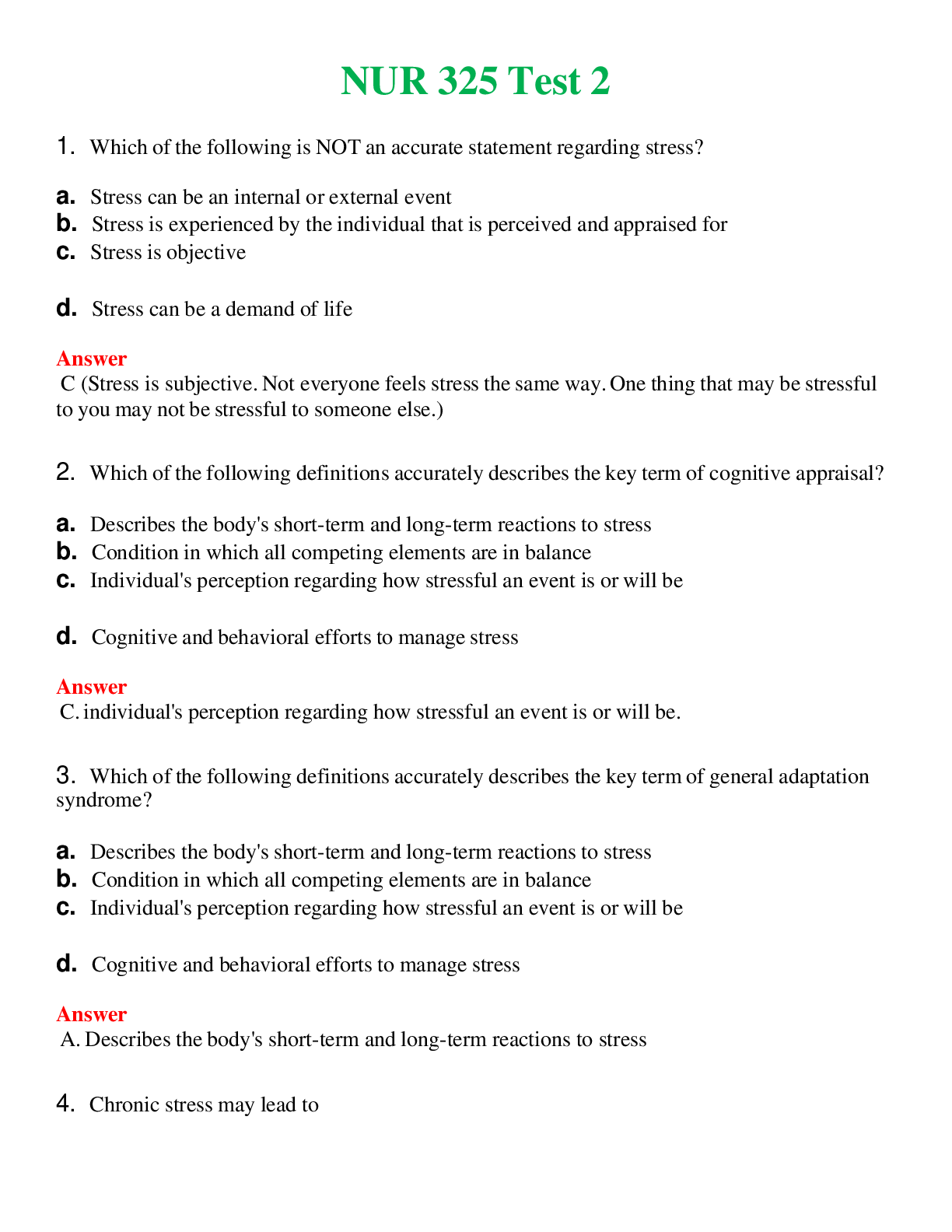 NUR 325   TEST 2 | QUESTIONS & ANSWERS (SOLVED)