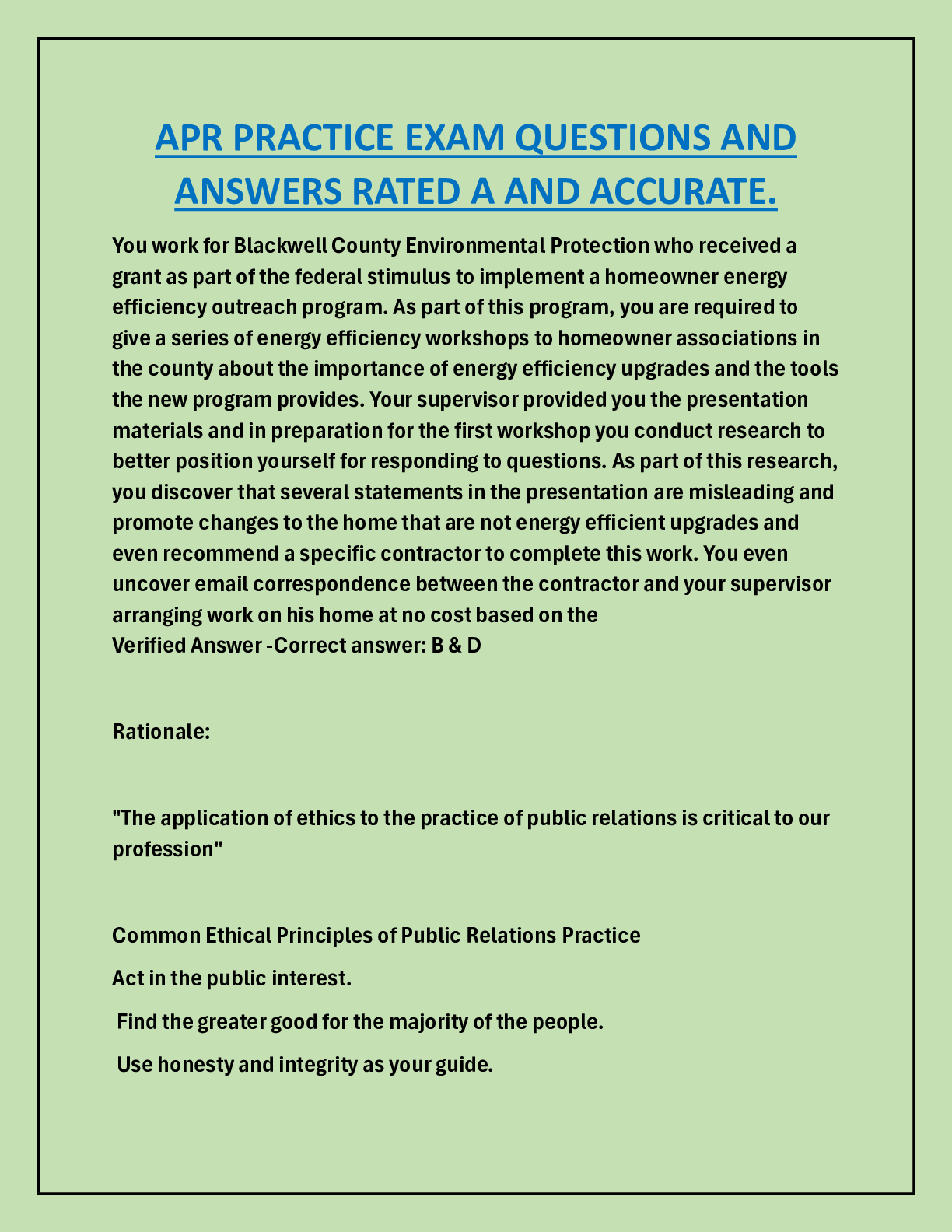 Preview image for APR PRACTICE EXAM QUESTIONS AND  ANSWERS RATED A AND ACCURATE.