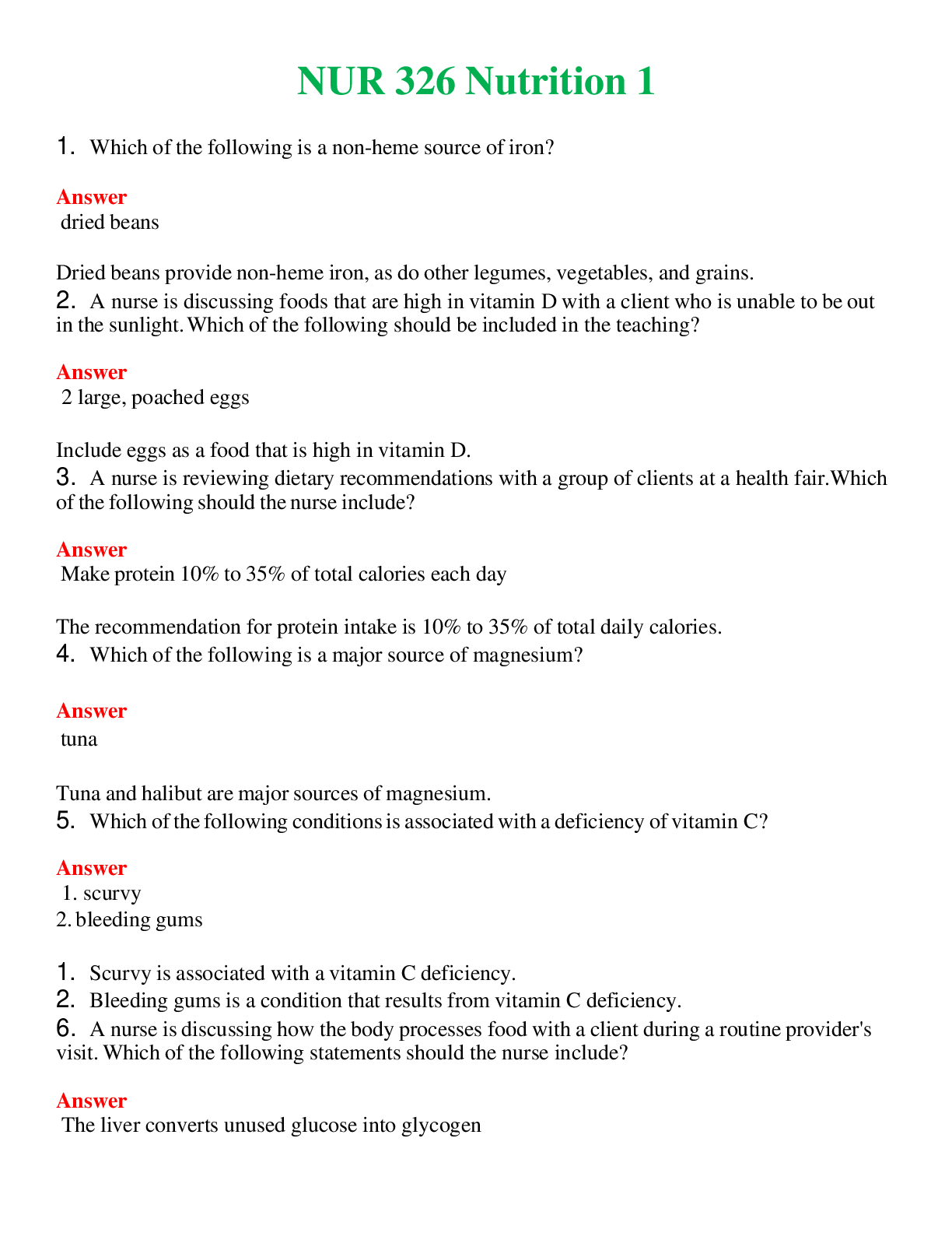 NUR 326   NUTRITION 1 | COMPLETE ANSWERS 100% CORRECT