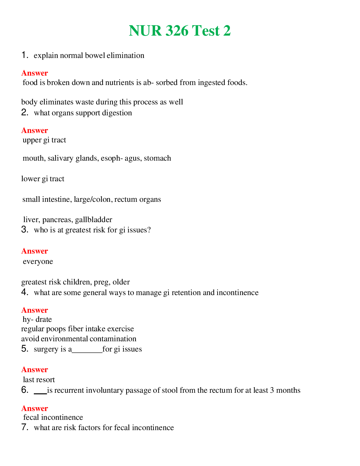 NUR 326   TEST 2 | QUESTIONS & ANSWERS (SOLVED)