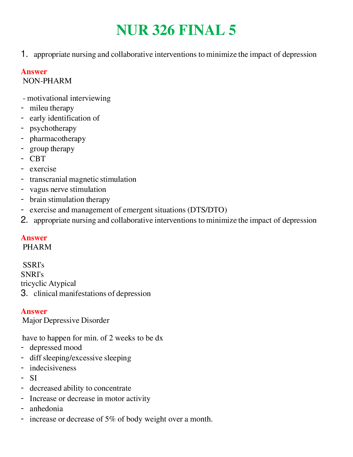 NUR 326   FINAL 5 | COMPLETE ANSWERS 100% CORRECT