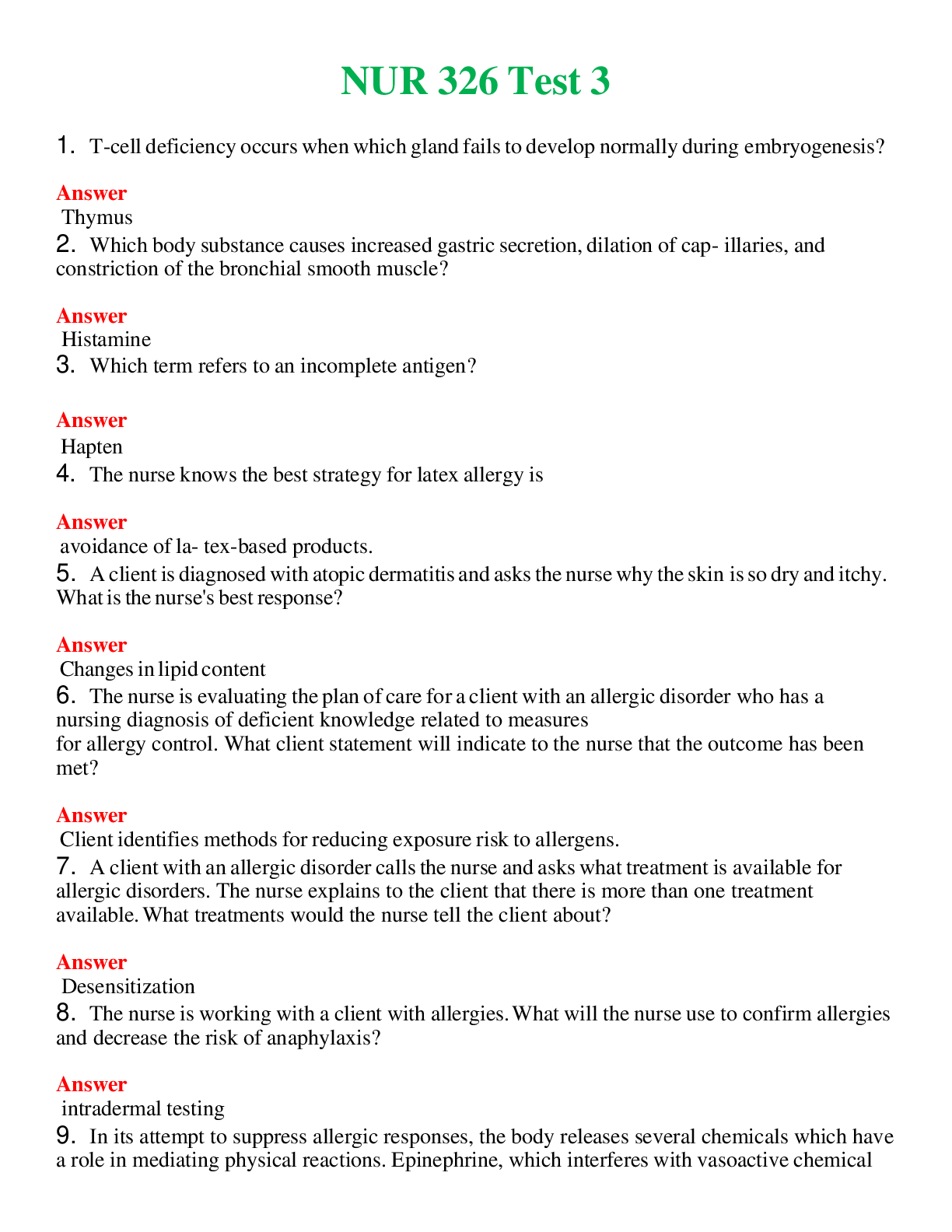 NUR 326   TEST 3 | A SOLVED 100% CORRECT