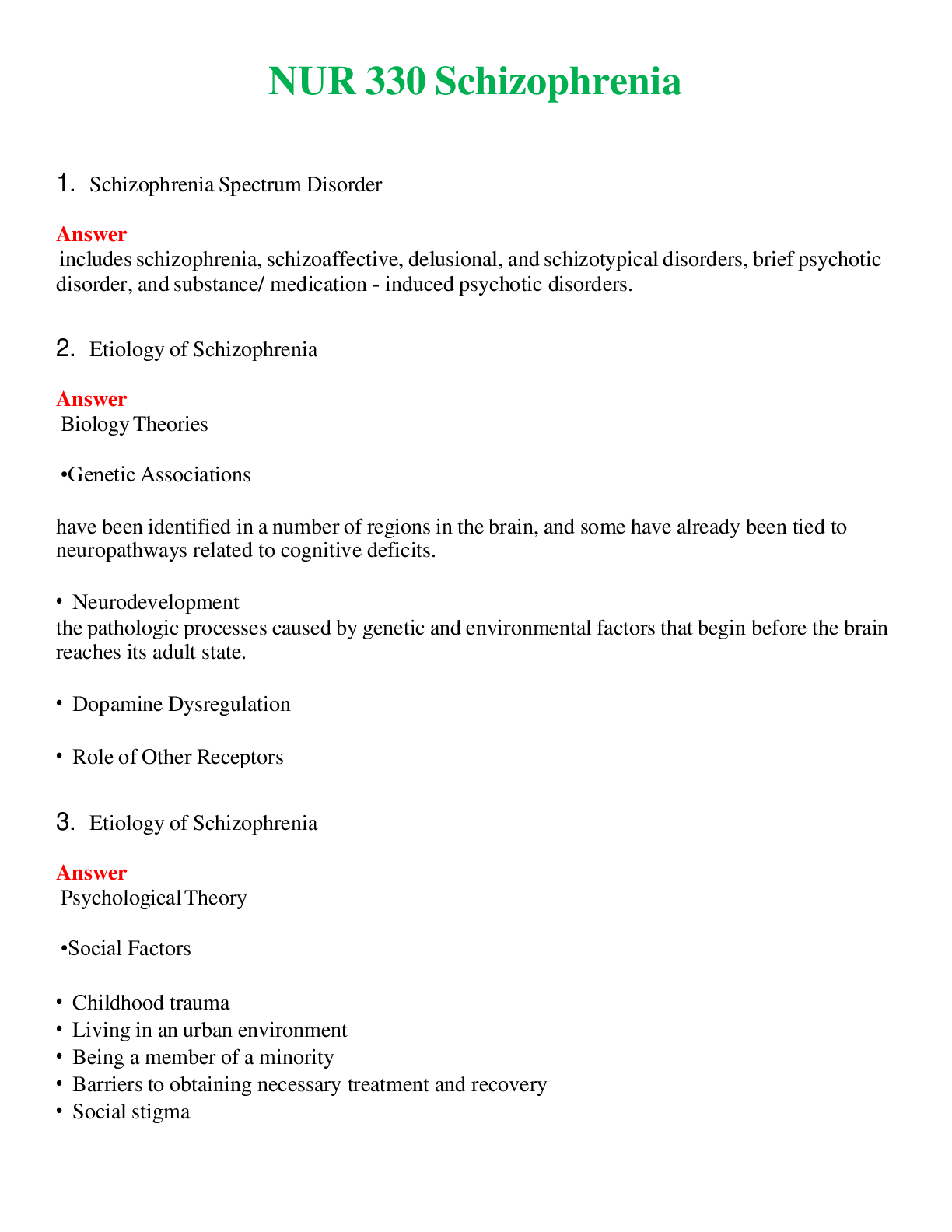 NUR 330   SCHIZOPHRENIA | COMPLETE ANSWERS 100% CORRECT