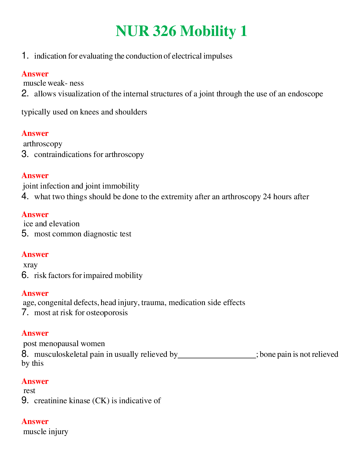 NUR 326   MOBILITY 1 | COMPLETE ANSWERS 100% CORRECT