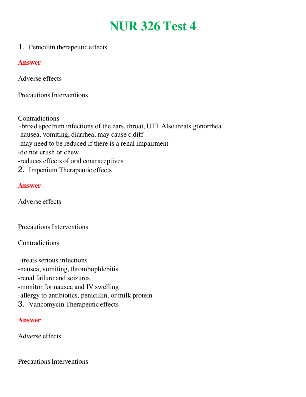 NUR 326   TEST 4 | A+ RATED GUIDE | QUESTIONS AND ANSWERS (SOLVED)