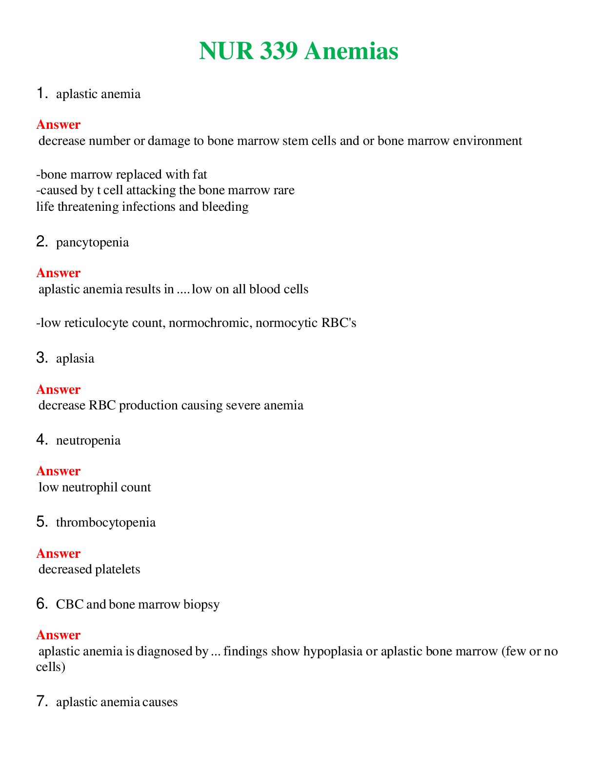NUR 339   ANEMIAS | COMPLETE ANSWERS 100% CORRECT