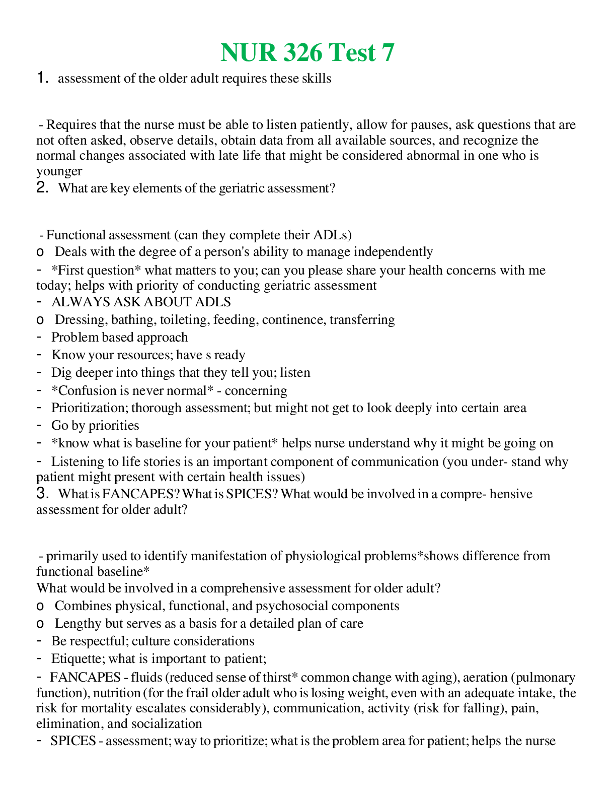 NUR 326   TEST 7 | WITH 100% VERIFIED ANSWERS