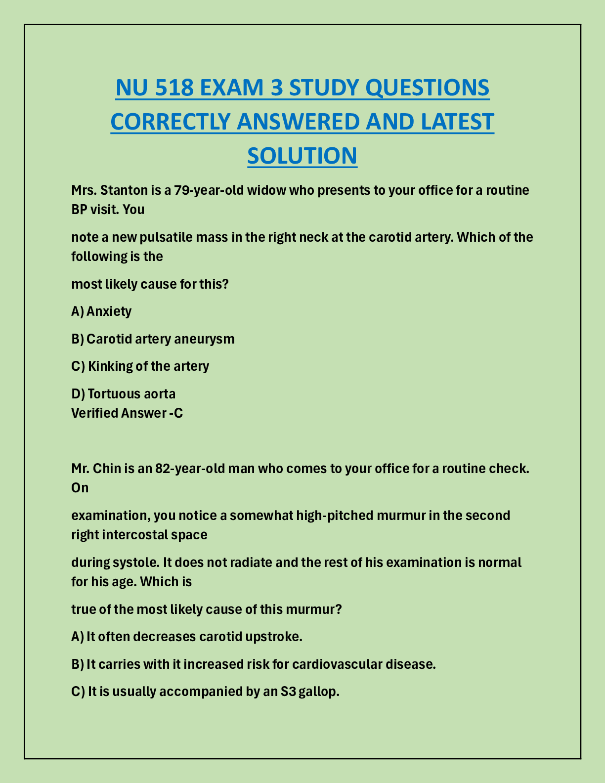 Preview image for NU 518 EXAM 3 STUDY QUESTIONS  CORRECTLY ANSWERED AND LATEST  SOLUTION