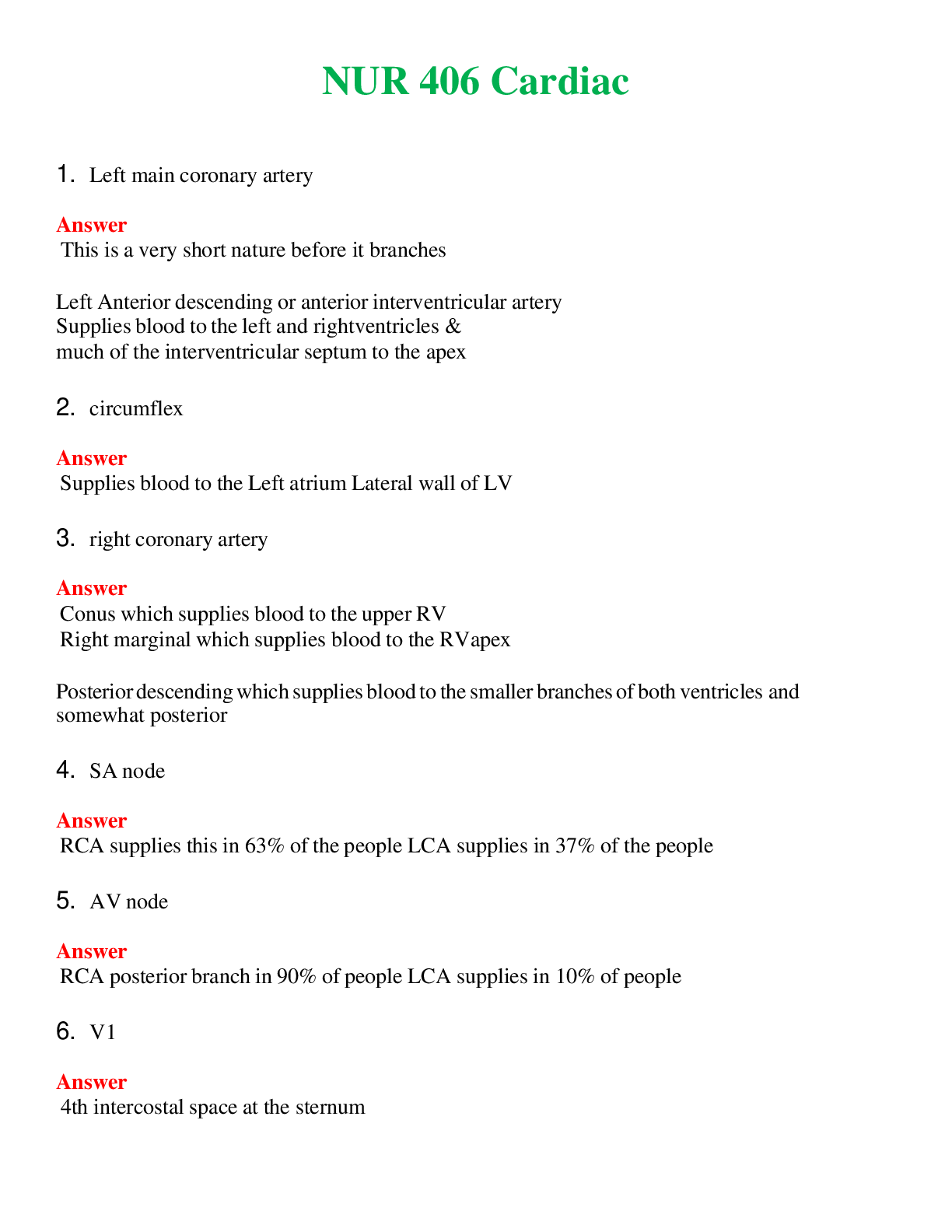 NUR 406   CARDIAC | ACTUAL QUESTIONS AND ANSWERS 100% CORRECT