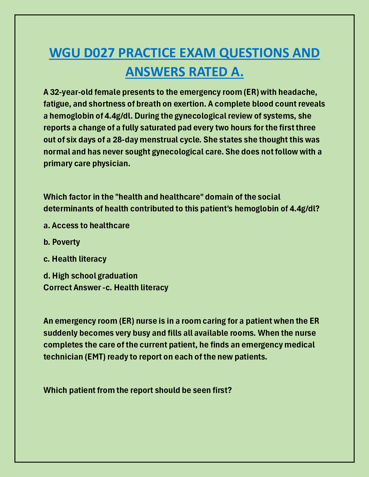 Preview image for WGU D027 PRACTICE EXAM QUESTIONS AND  ANSWERS RATED A.