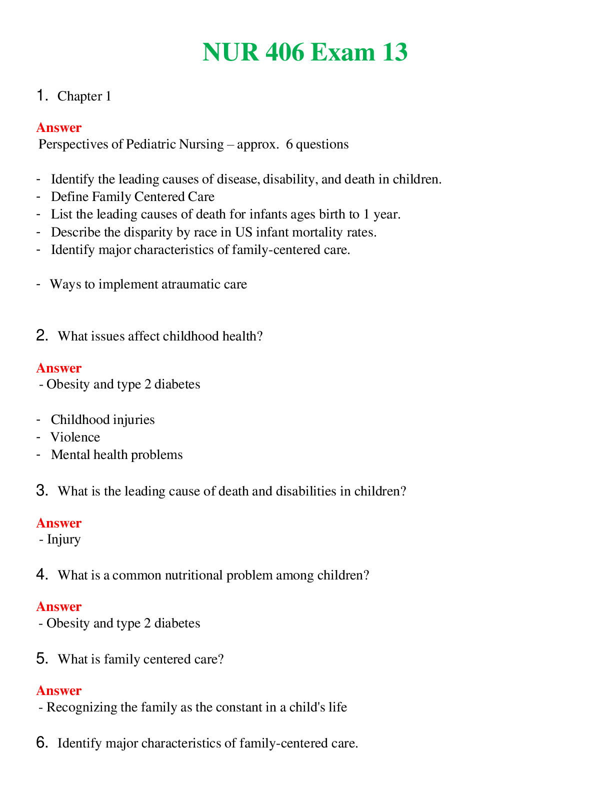 NUR 406   EXAM 13 | A SOLVED 100% CORRECT