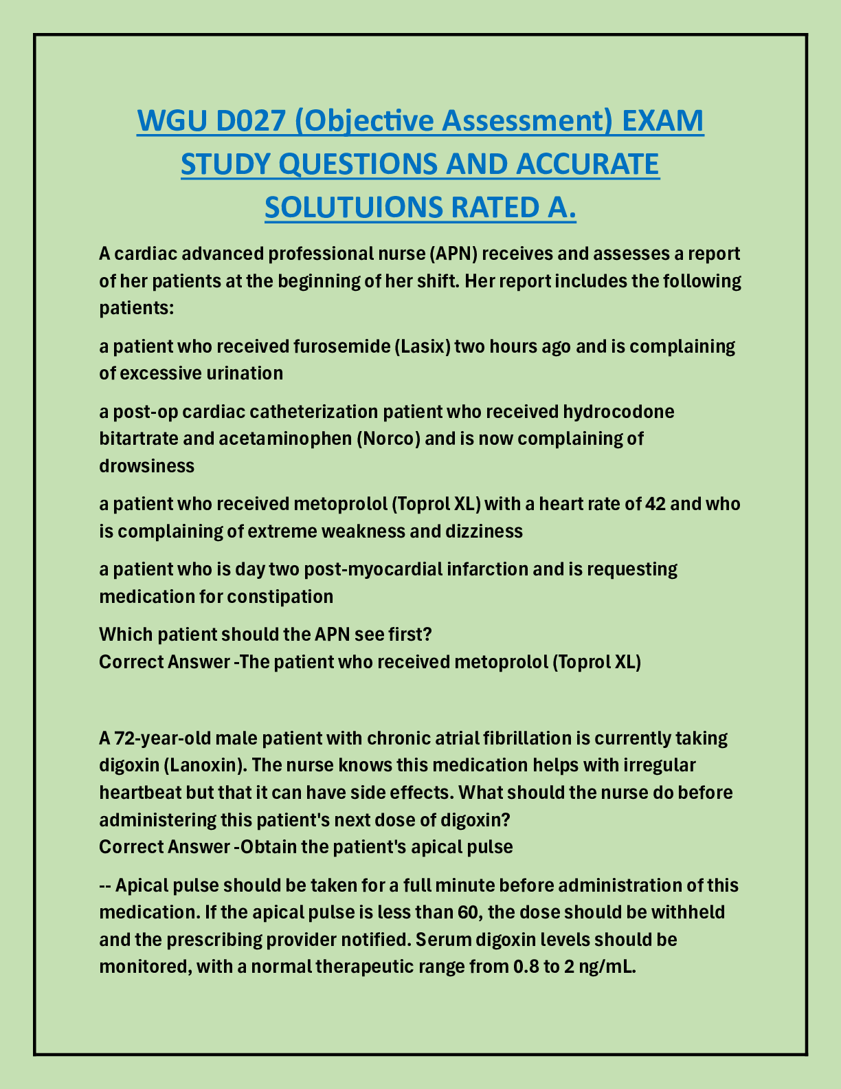 Preview image for WGU D027 (Objective Assessment) EXAM  STUDY QUESTIONS AND ACCURATE  SOLUTUIONS RATED A.