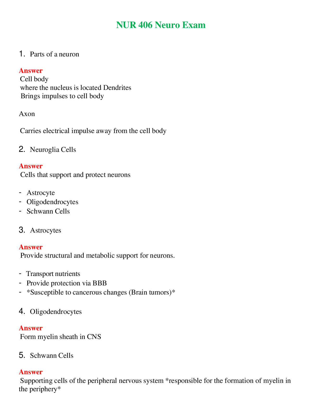 NUR 406   NEURO EXAM | A SOLVED 100% CORRECT