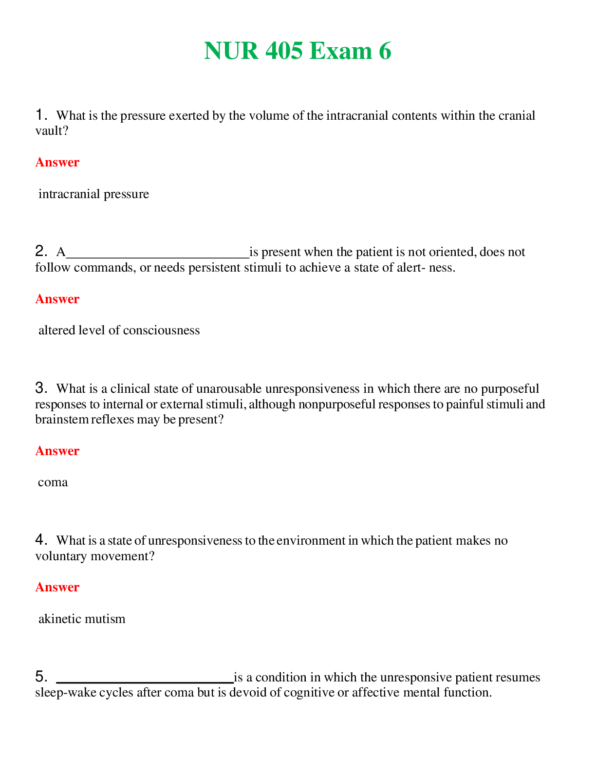NUR 405   EXAM 6 | QUESTIONS & ANSWERS (SOLVED)