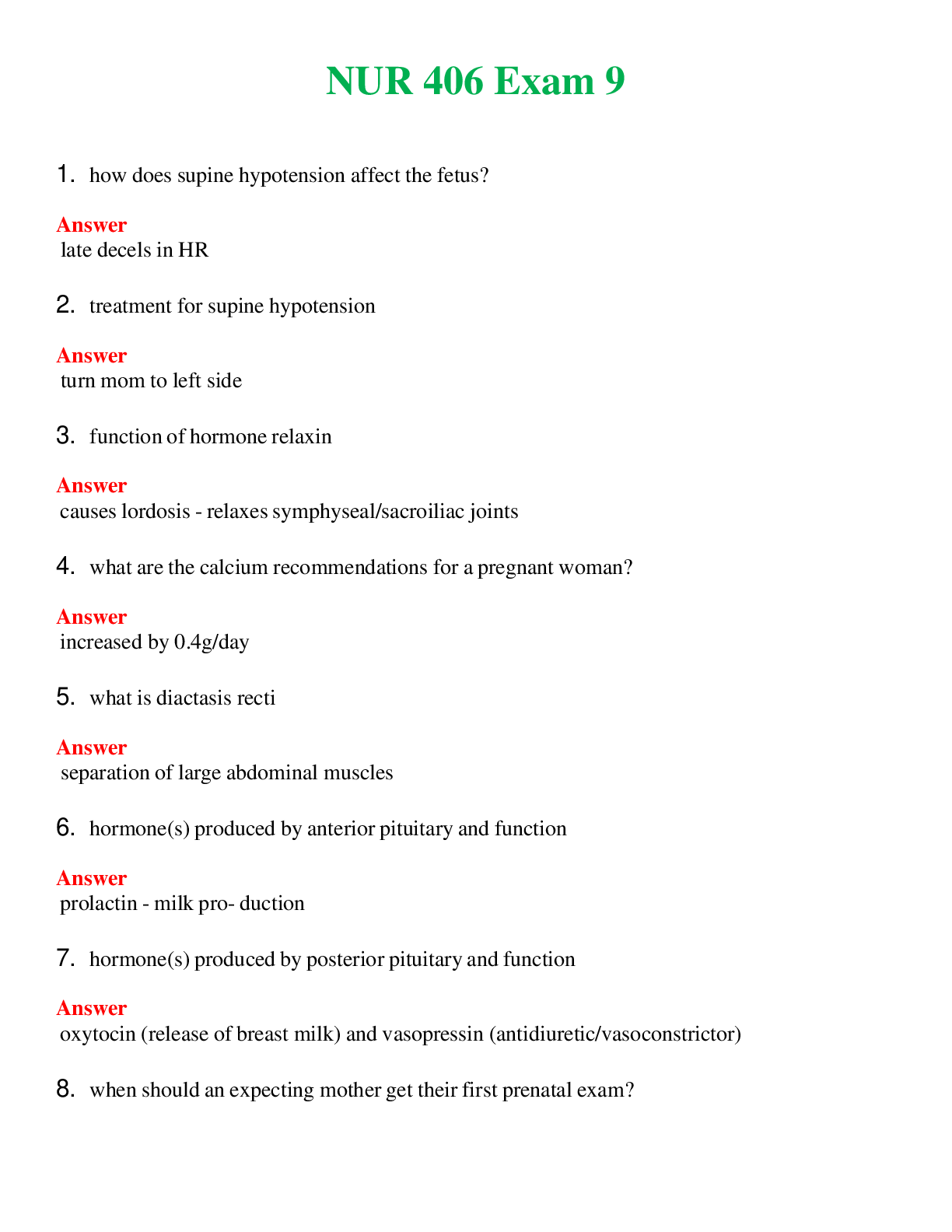 NUR 406   EXAM 9 | COMPLETE ANSWERS 100% CORRECT