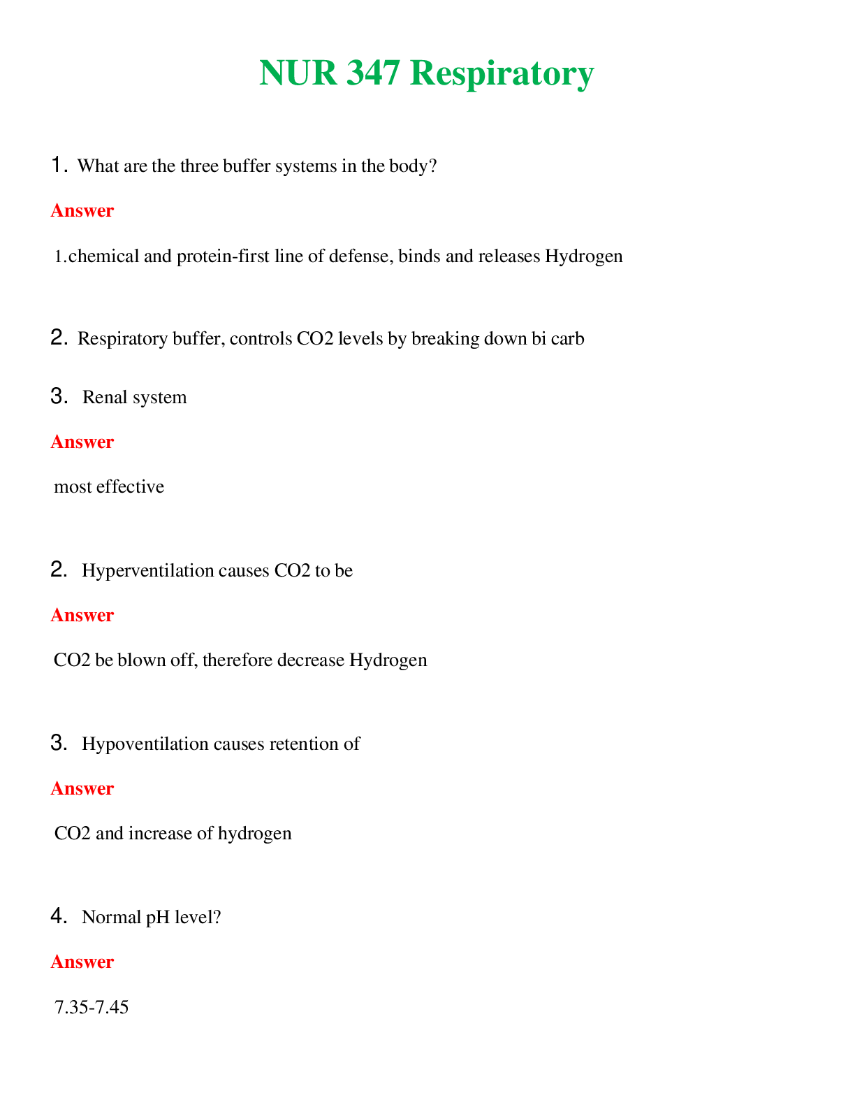 NUR 347   RESPIRATORY | ACTUAL QUESTIONS AND ANSWERS 100% CORRECT