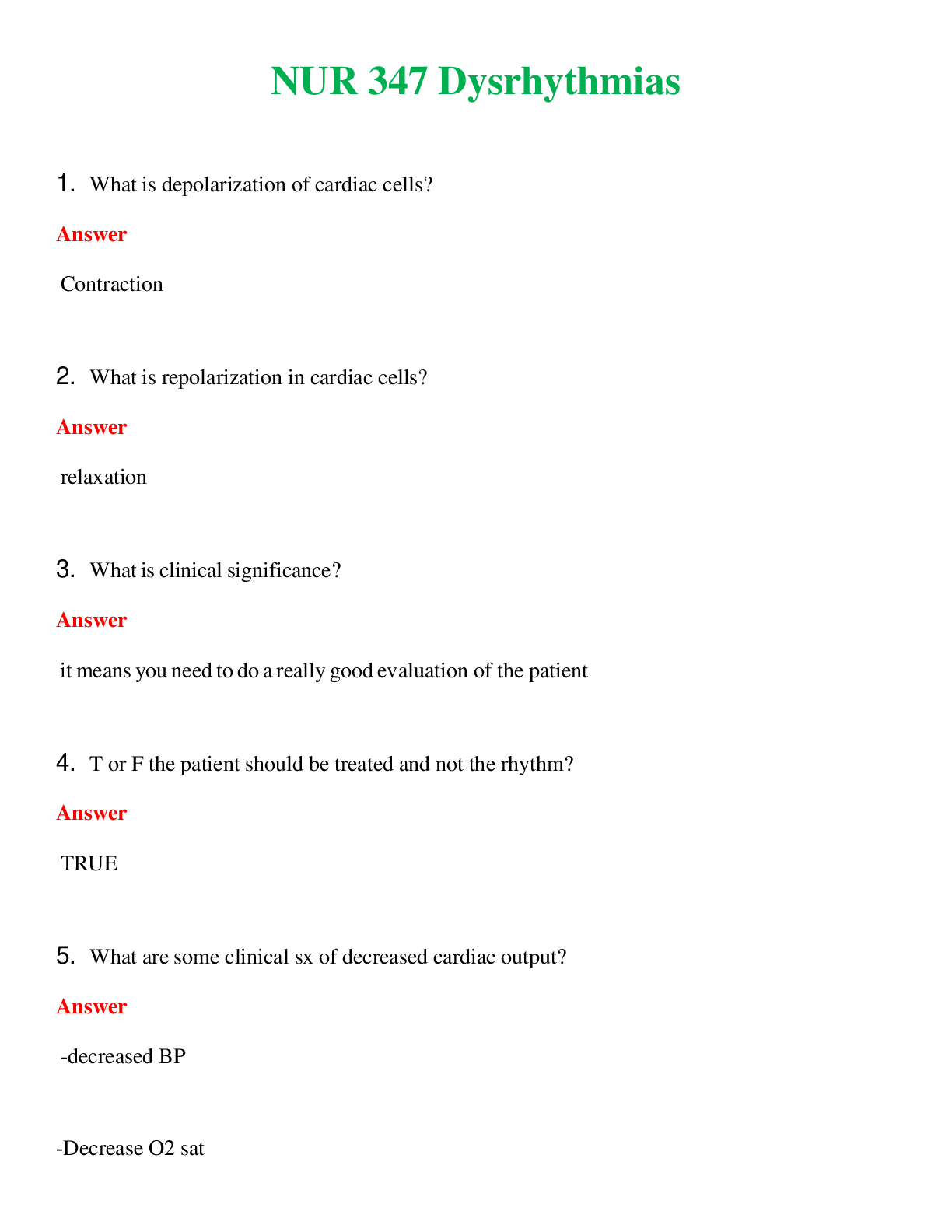 NUR 347   DYSRHYTHMIAS | GRADED A+ SOLVED 100% CORRECT