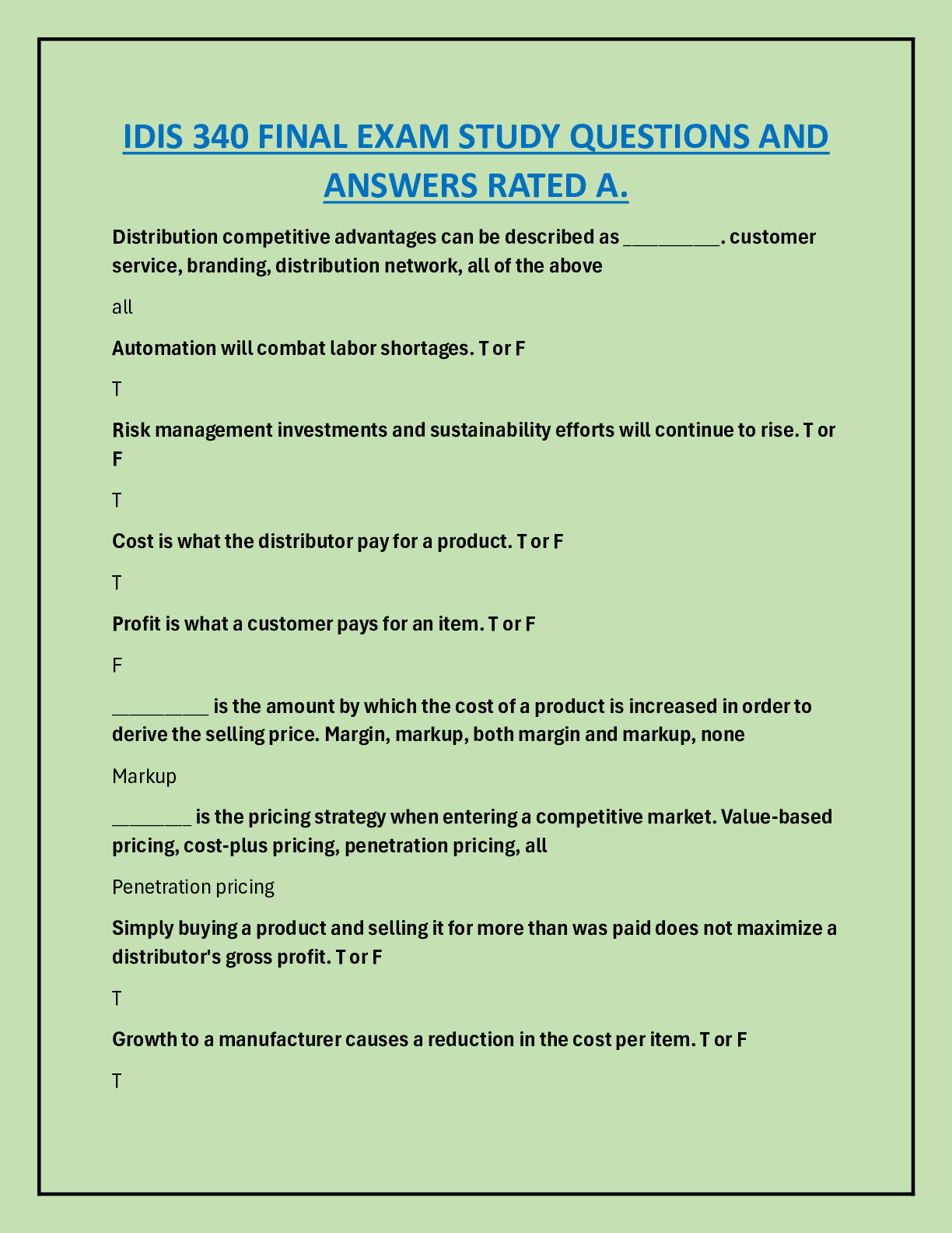 Preview image for IDIS 340 FINAL EXAM STUDY QUESTIONS AND  ANSWERS RATED A.