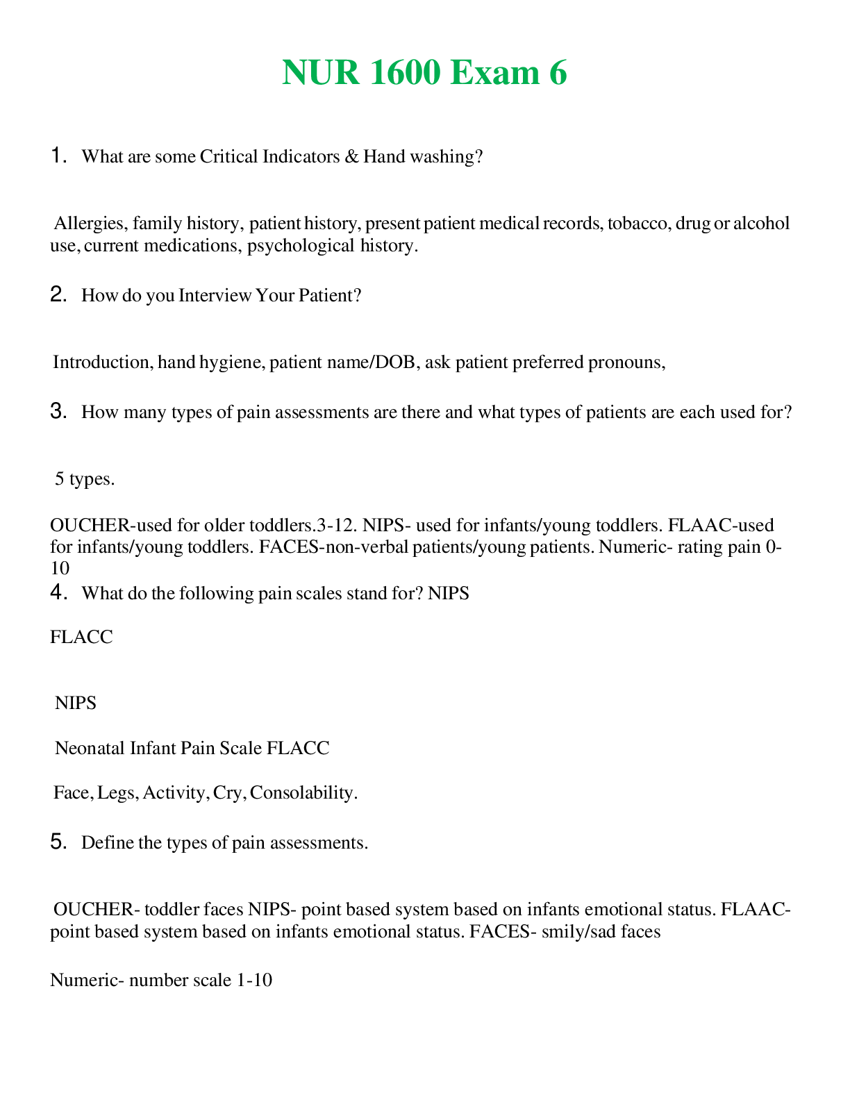 NUR 1600   EXAM 6 | A SOLVED 100% CORRECT