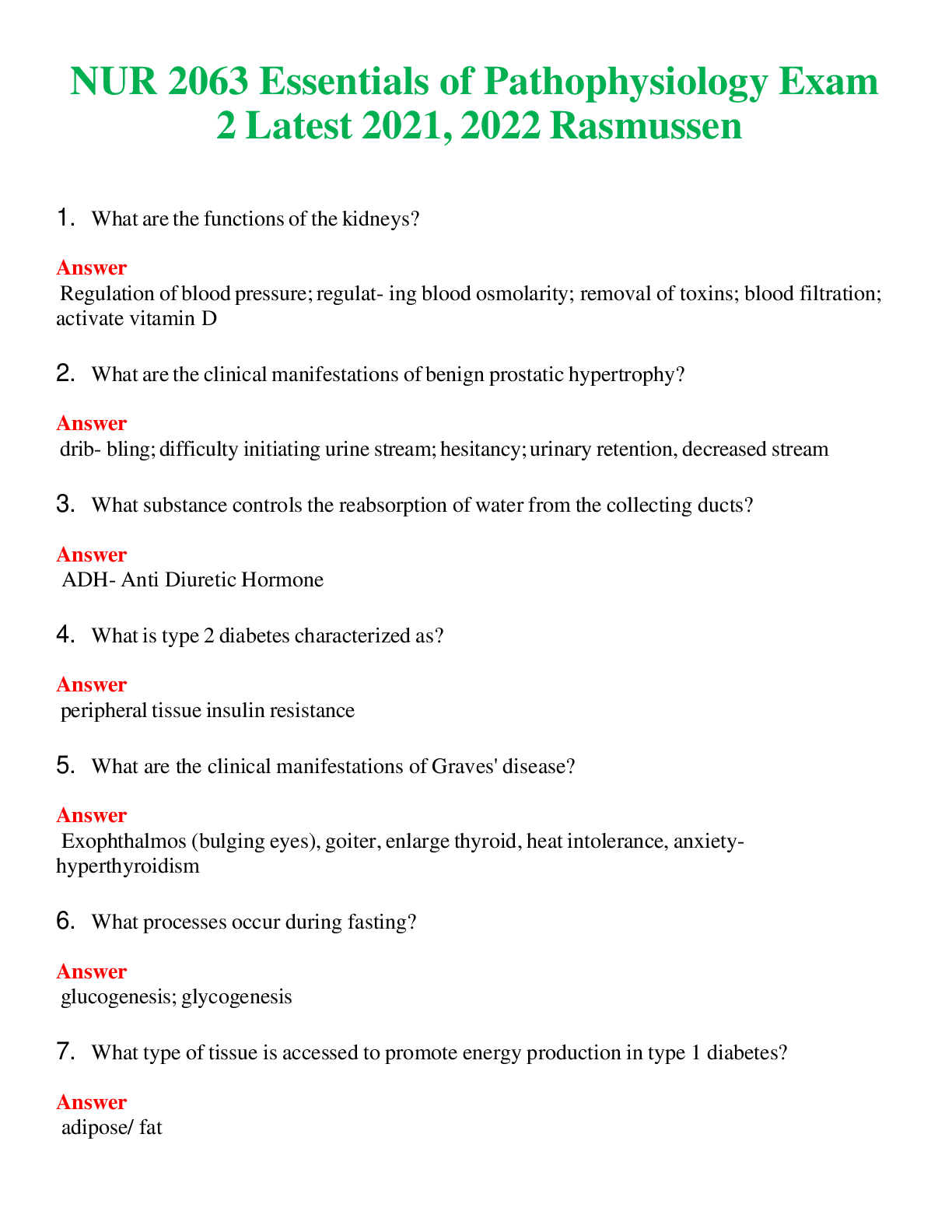 Preview of NUR 2063   ESSENTIALS OF PATHOPHYSIOLOGY EXAM 2   RASMUSSEN | COMPLETE QUESTIONS &amp; ANSWERS (SOLVED) 100% CORRECT