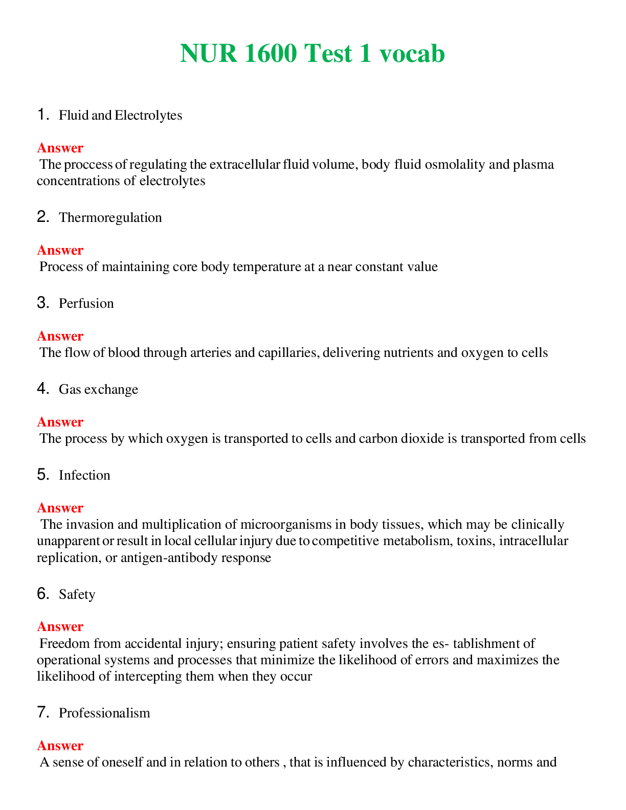 NUR 1600   TEST 1 VOCAB | COMPLETE ANSWERS 100% CORRECT