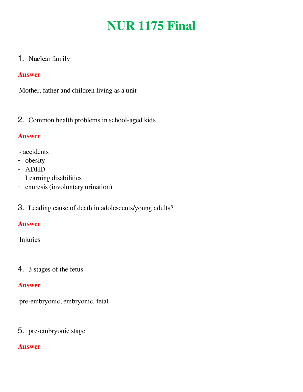 NUR 1175   FINAL | COMPLETE ANSWERS 100% CORRECT