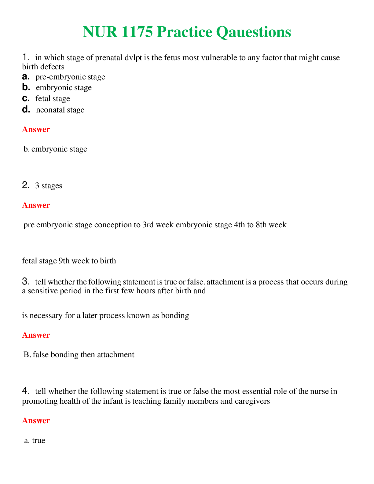 NUR 1175   PRACTICE QUESTIONS | A SOLVED 100% CORRECT