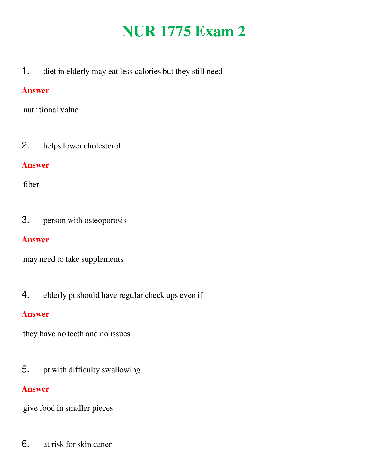 NUR 1775   EXAM 2 | ACTUAL QUESTIONS AND ANSWERS 100% CORRECT