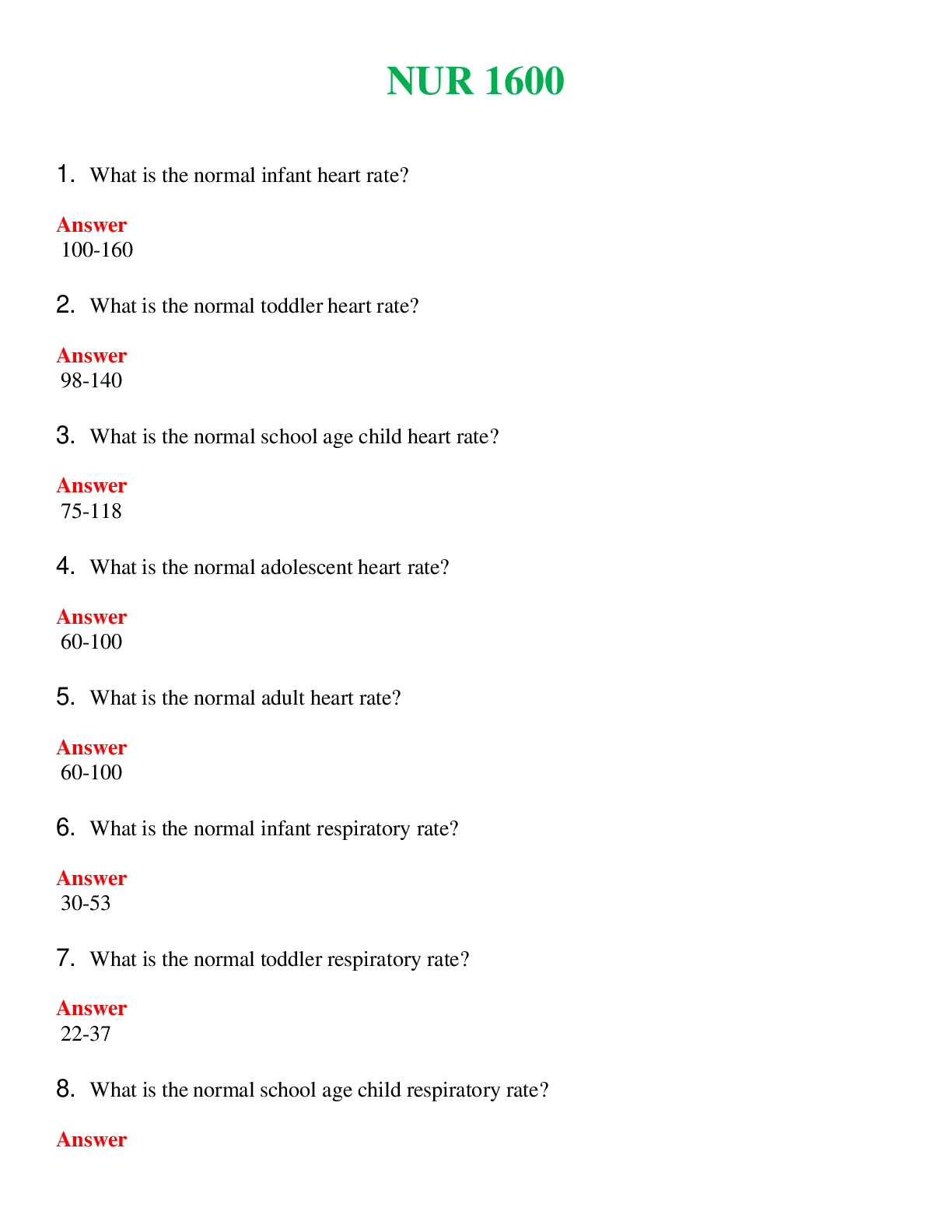 NUR 1600   | COMPLETE ANSWERS 100% CORRECT