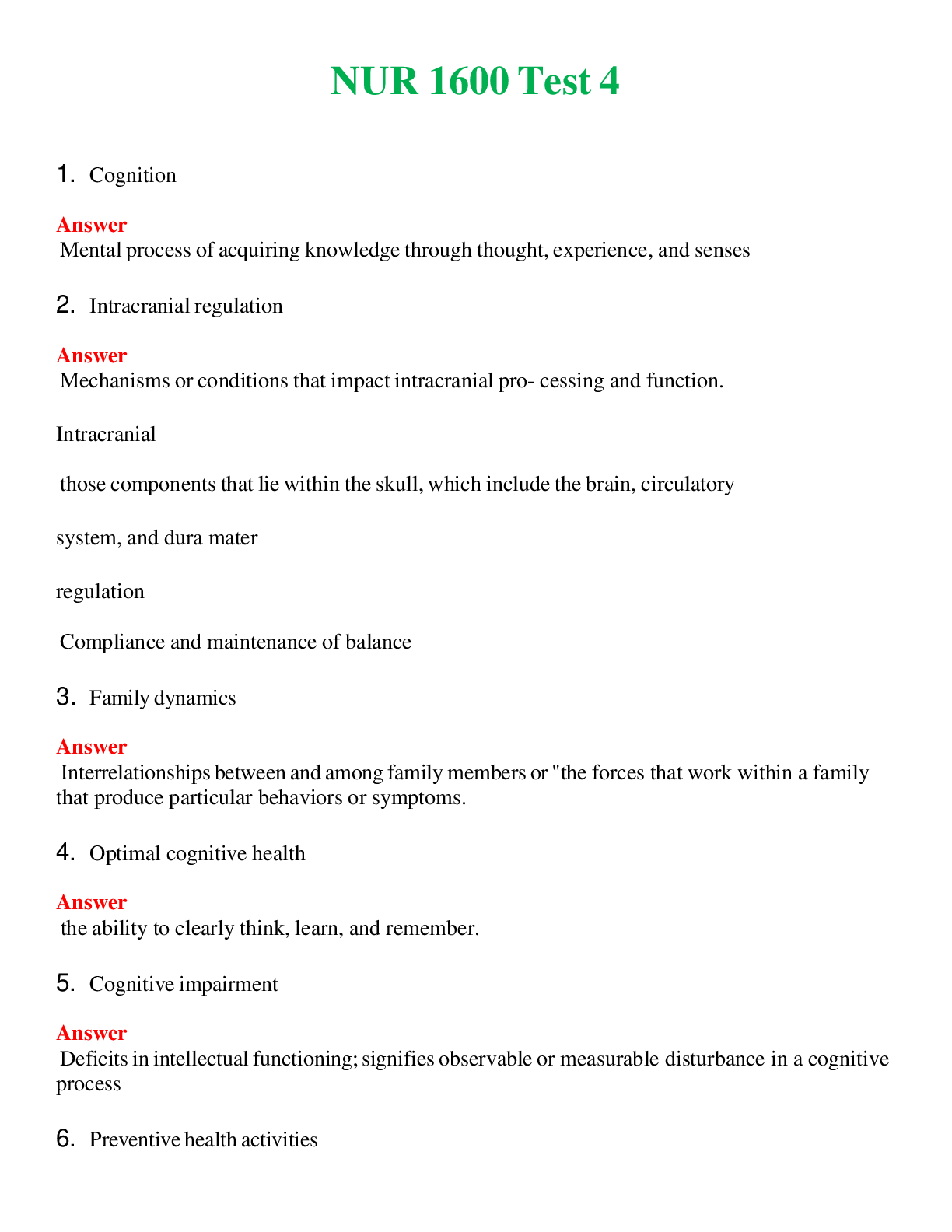 NUR 1600   TEST 4 | COMPLETE QUESTIONS & ANSWERS (SOLVED) 100% CORRECT